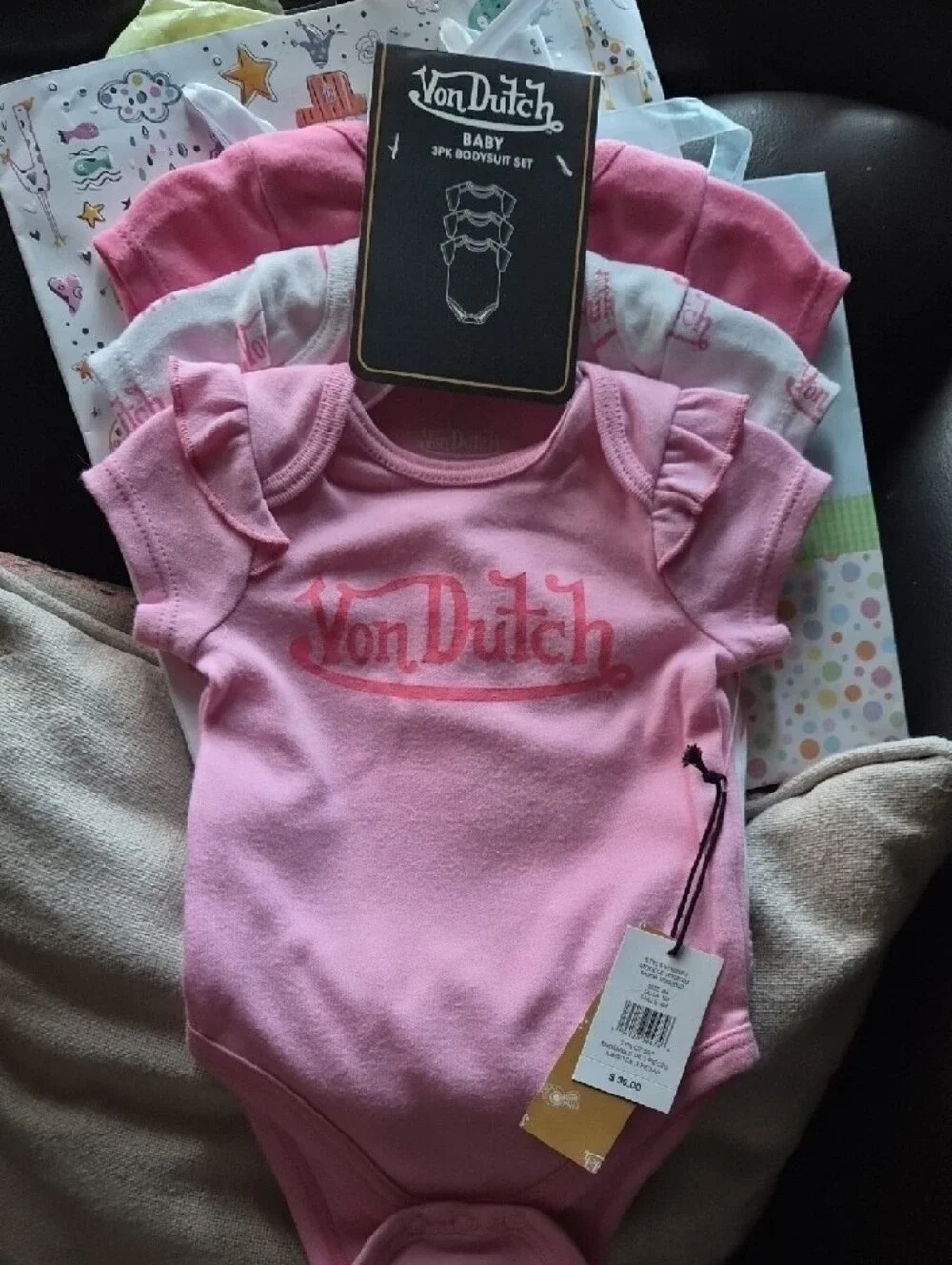 NWT Baby Bundle! 3x3-6mo, 9x6-9mo Short Short Sleeve Onsies & 6 Pacifier Clips